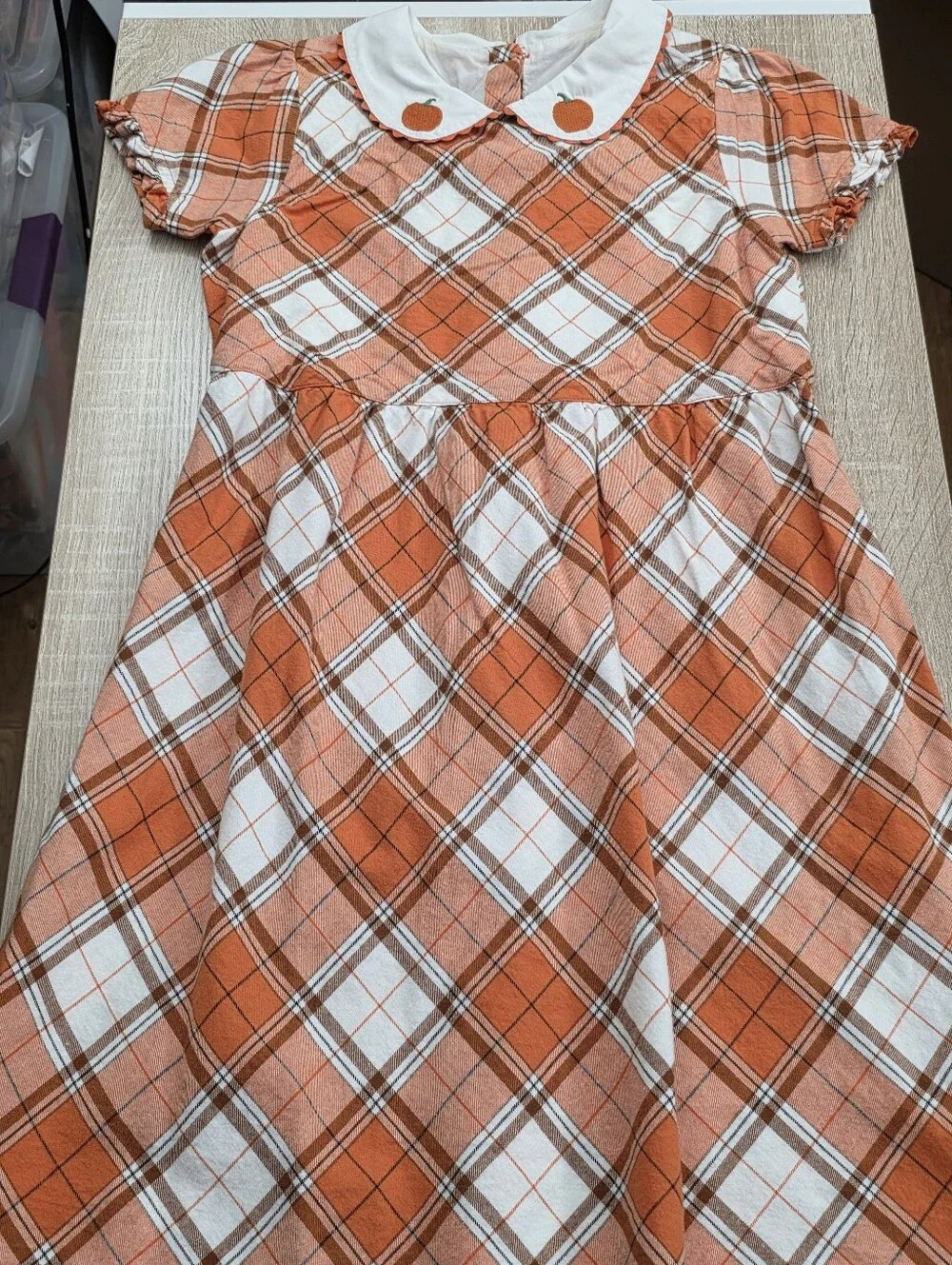 Gymboree Girls Plaid Twill Peter Pan Fall Dress Lil' Pumpkin Orange Size 12